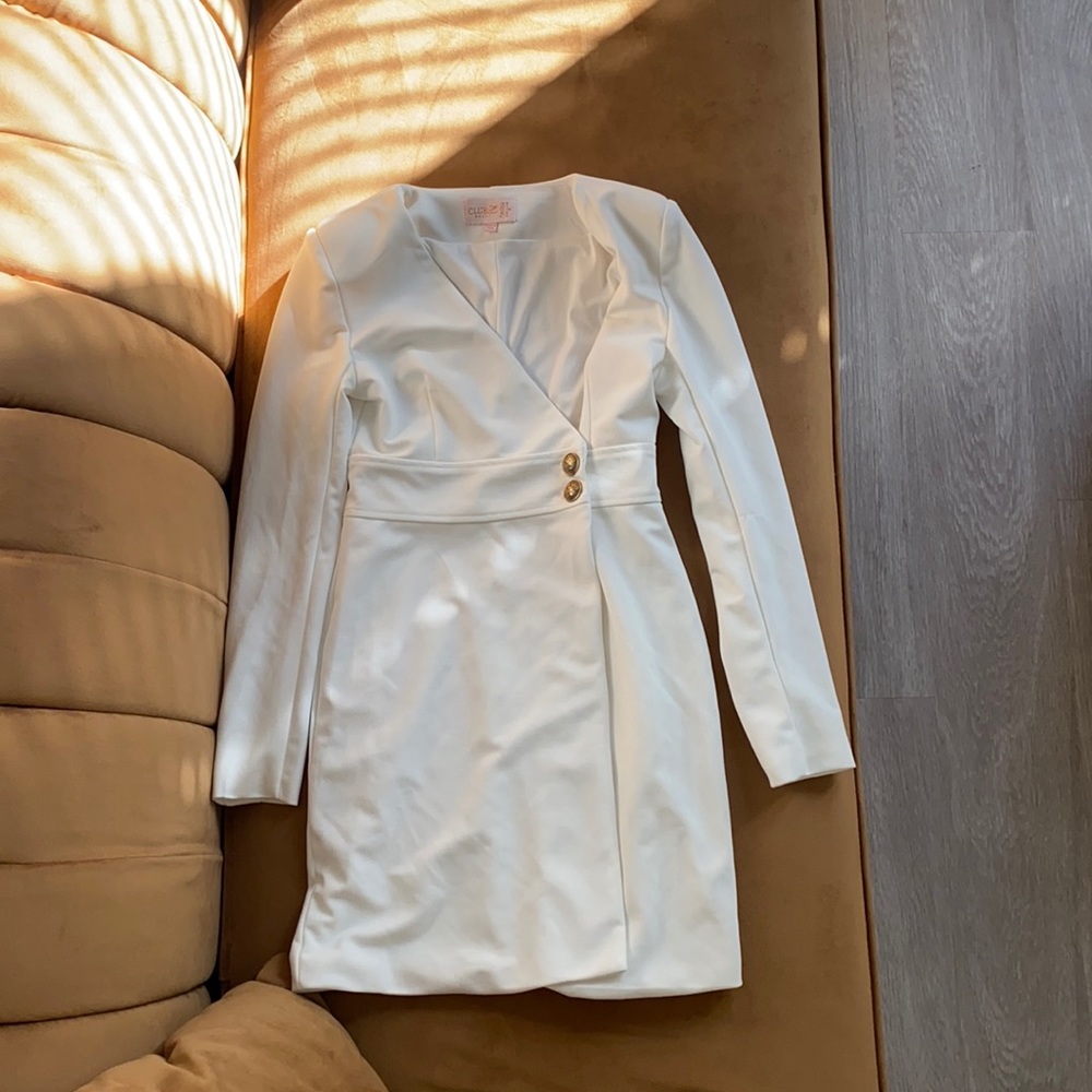 White Dress with Shoulder Pads Gold Buttons Size S/4